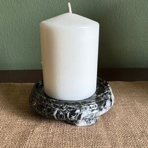Pier 1 Black White Marble Footed Candle Holder Display Base 4.5”